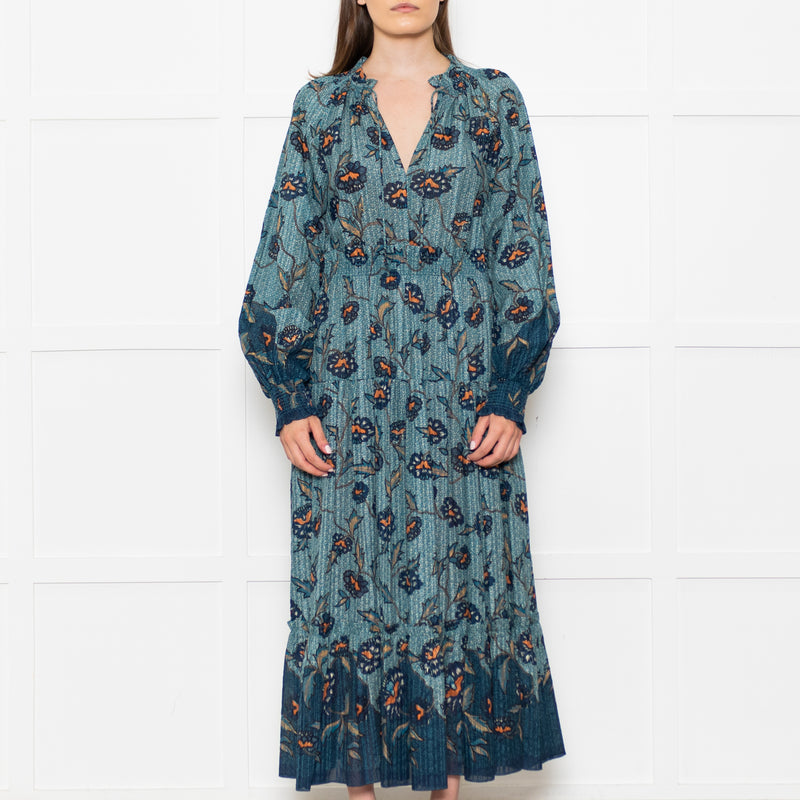 Ulla Johnson Teal Floral Patterned Maxi Dress