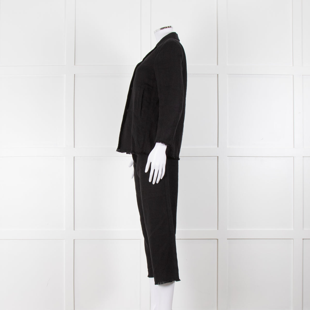 S Max Mara Black Linen Cotton Blend Frayed Edge Jacket