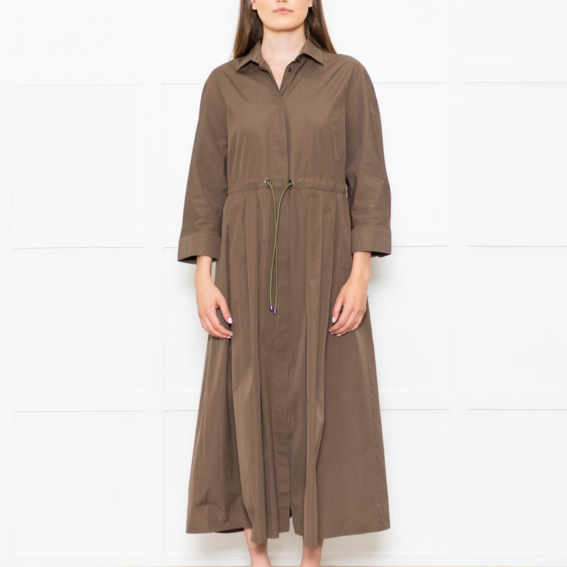 Max Mara Khaki Drawstring Waist Shirt Dress
