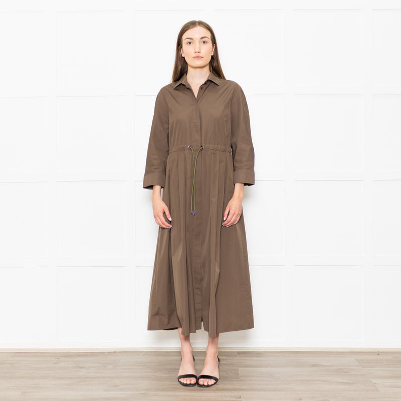 Max Mara Khaki Drawstring Waist Shirt Dress
