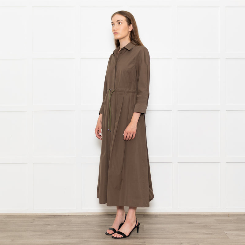 Max Mara Khaki Drawstring Waist Shirt Dress