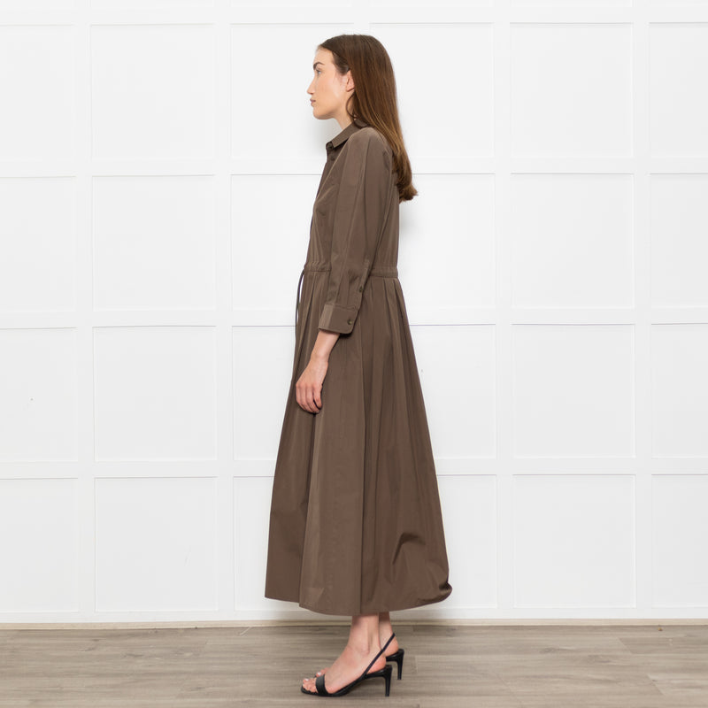 Max Mara Khaki Drawstring Waist Shirt Dress