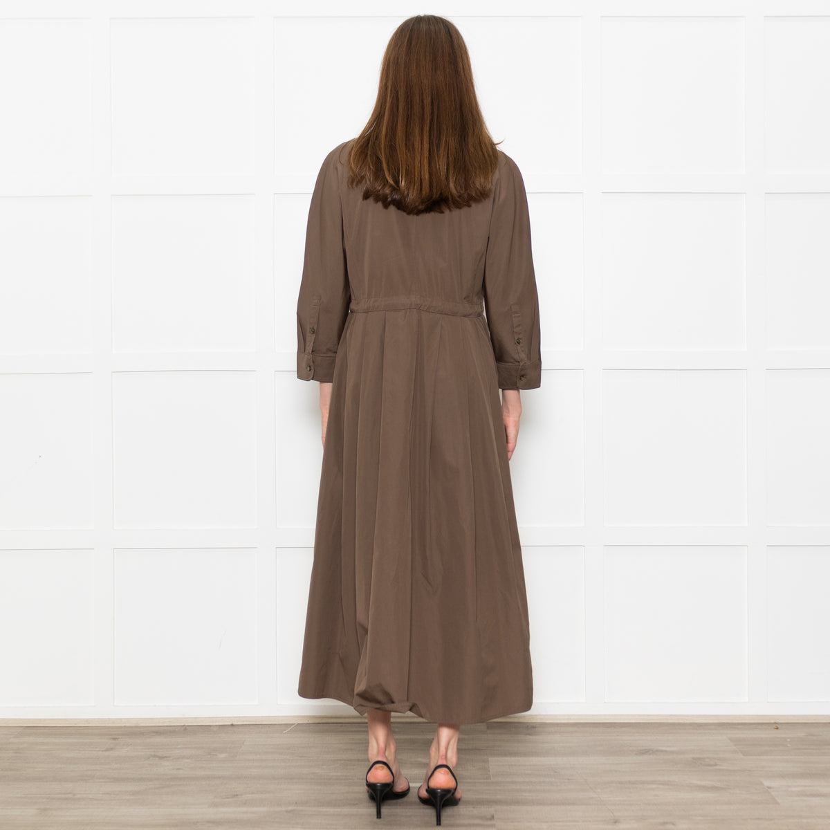 Max Mara Khaki Drawstring Waist Shirt Dress