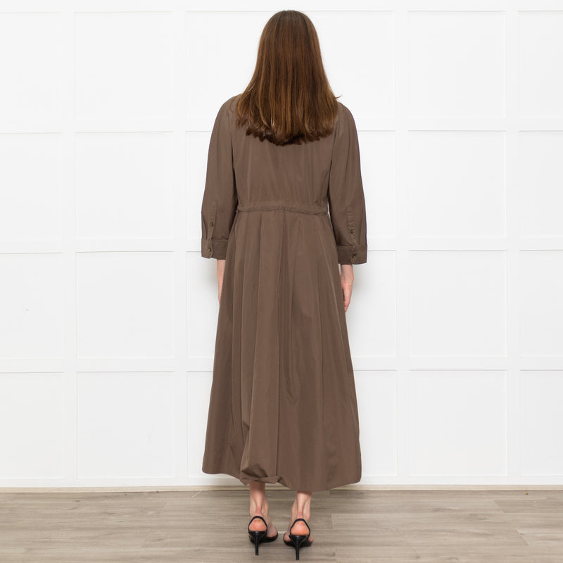 Max Mara Khaki Drawstring Waist Shirt Dress