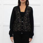 Michael Kors Black Cashmere Cardigan With Lace And Nude Front