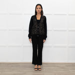 Michael Kors Black Cashmere Cardigan With Lace And Nude Front