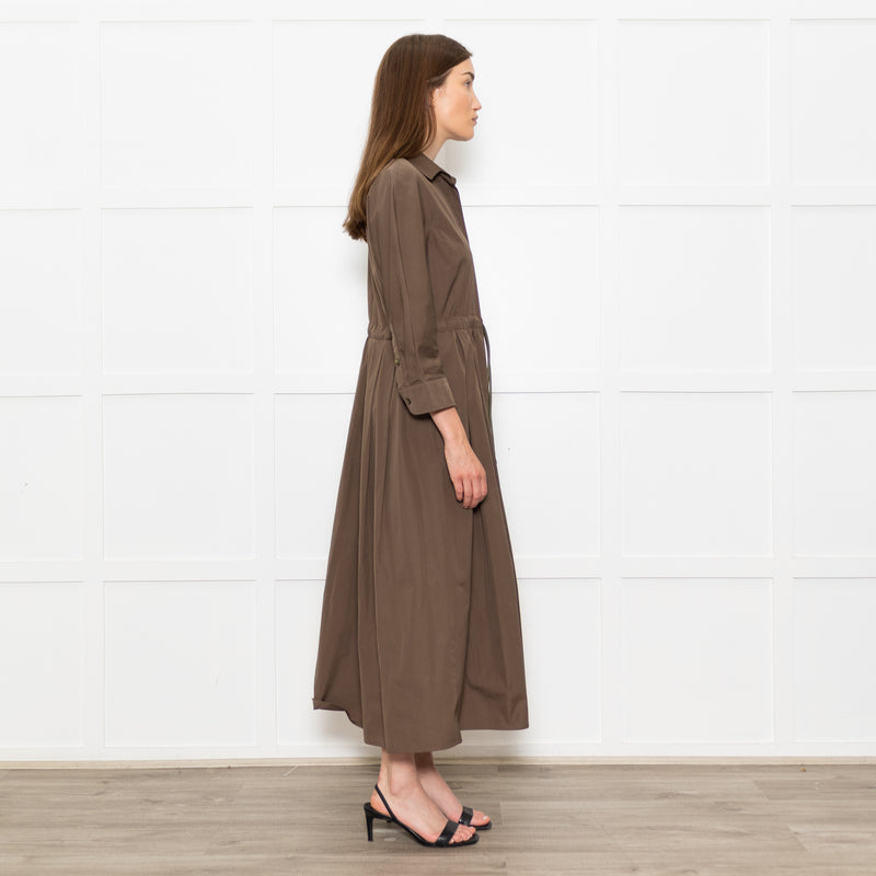 Max Mara Khaki Drawstring Waist Shirt Dress