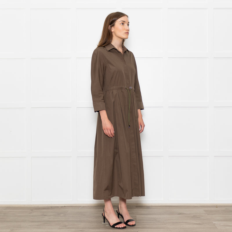 Max Mara Khaki Drawstring Waist Shirt Dress