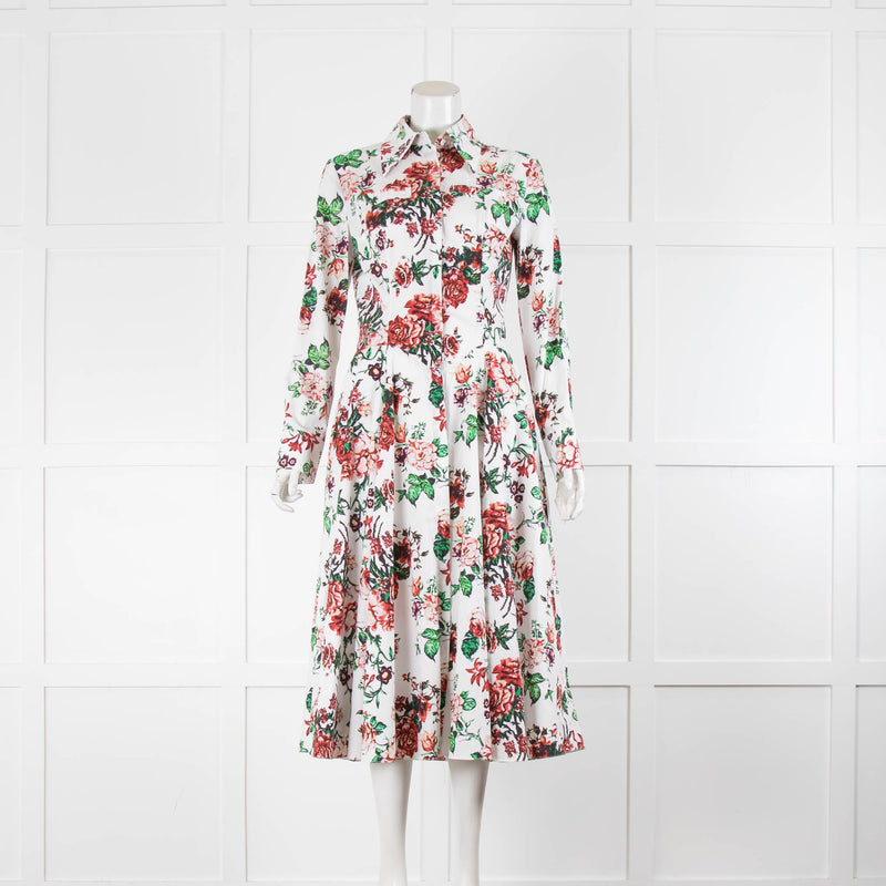 Emilia Wickstead Siouxsie White With Floral Patterned Shirt Dress