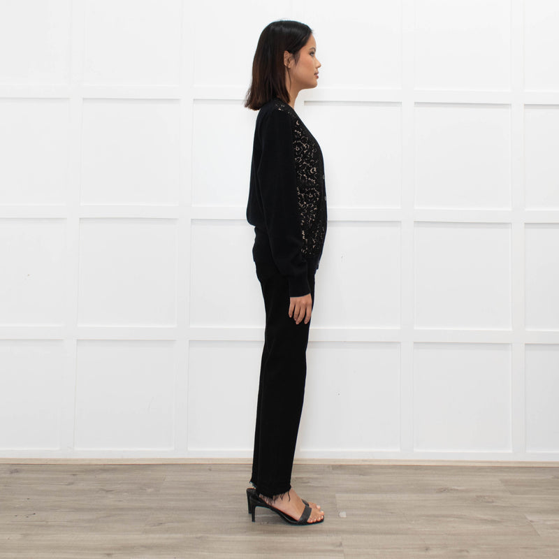 Michael Kors Black Cashmere Cardigan With Lace And Nude Front