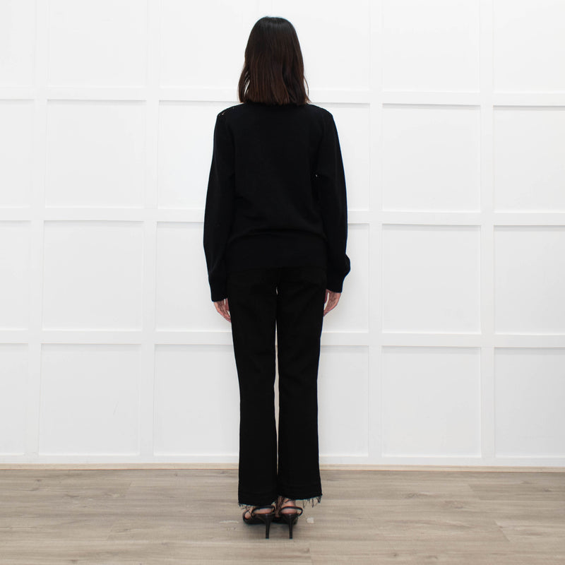 Michael Kors Black Cashmere Cardigan With Lace And Nude Front
