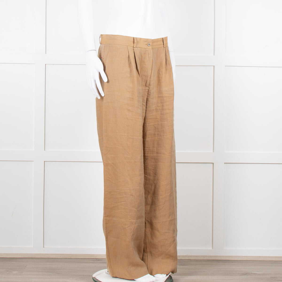 Mes Demoiselles Khaki Woven Straight Fit Trousers with Crystal Studs