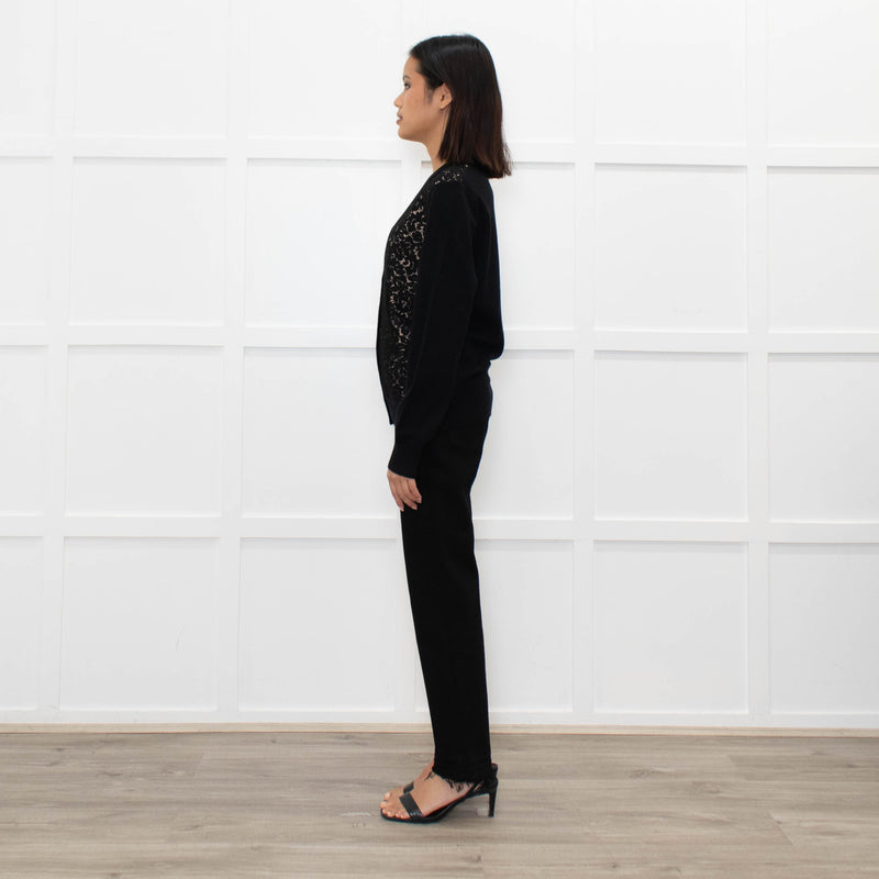Michael Kors Black Cashmere Cardigan With Lace And Nude Front