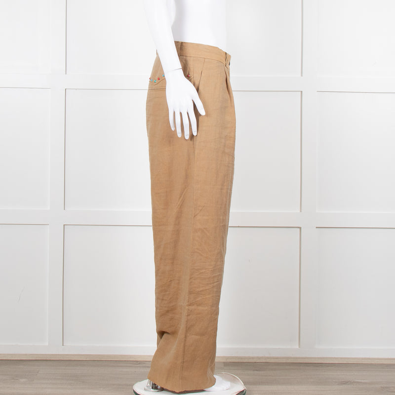 Mes Demoiselles Khaki Woven Straight Fit Trousers with Crystal Studs