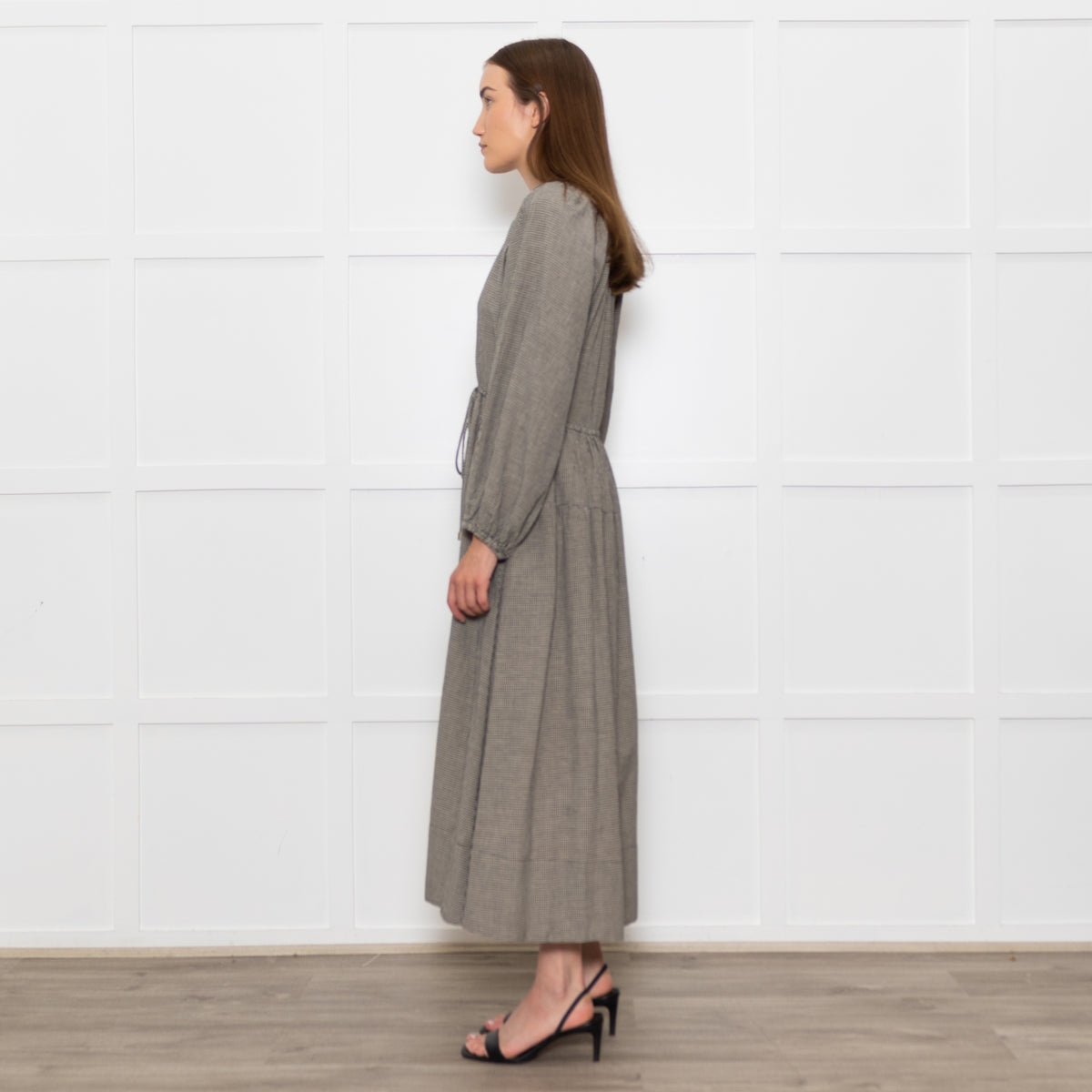 Mondo Corsini Beige and Black Micro Check Midi Dress