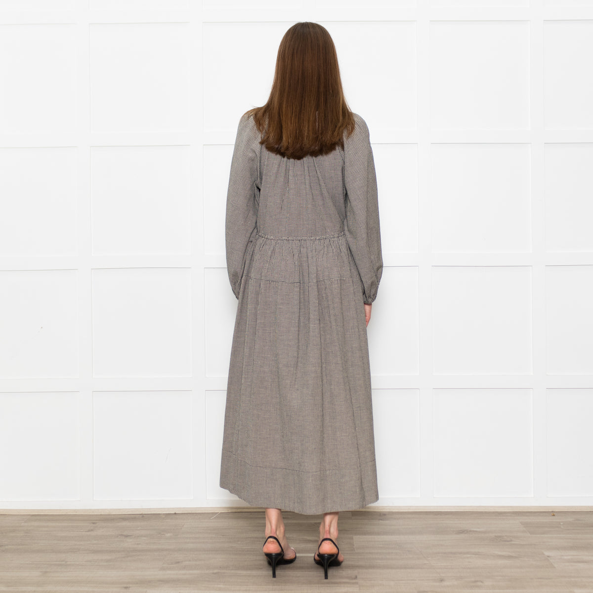 Mondo Corsini Beige and Black Micro Check Midi Dress