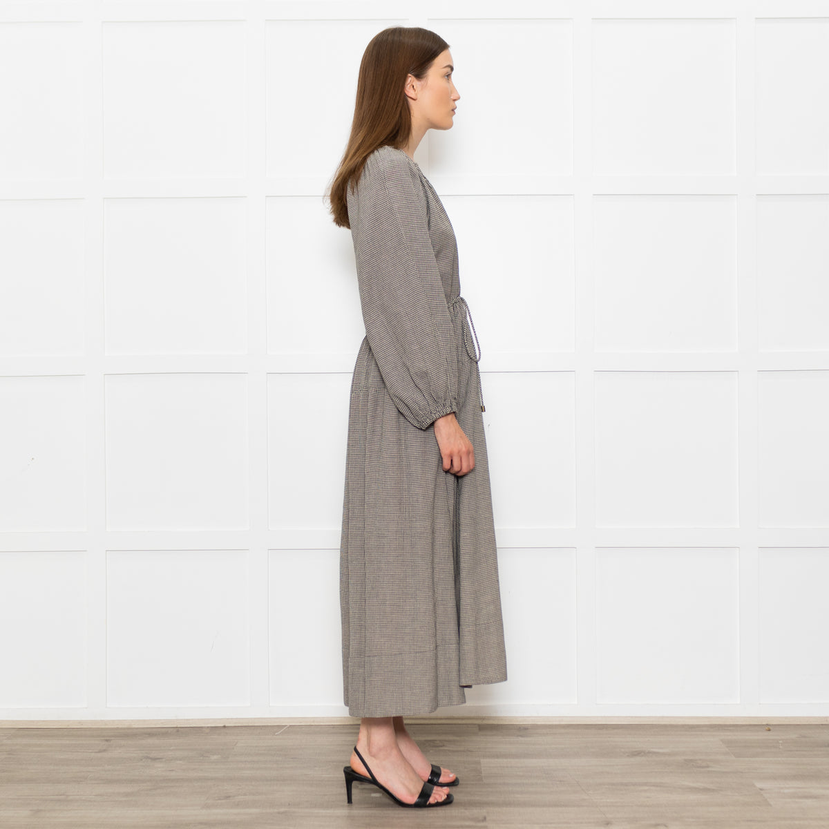 Mondo Corsini Beige and Black Micro Check Midi Dress