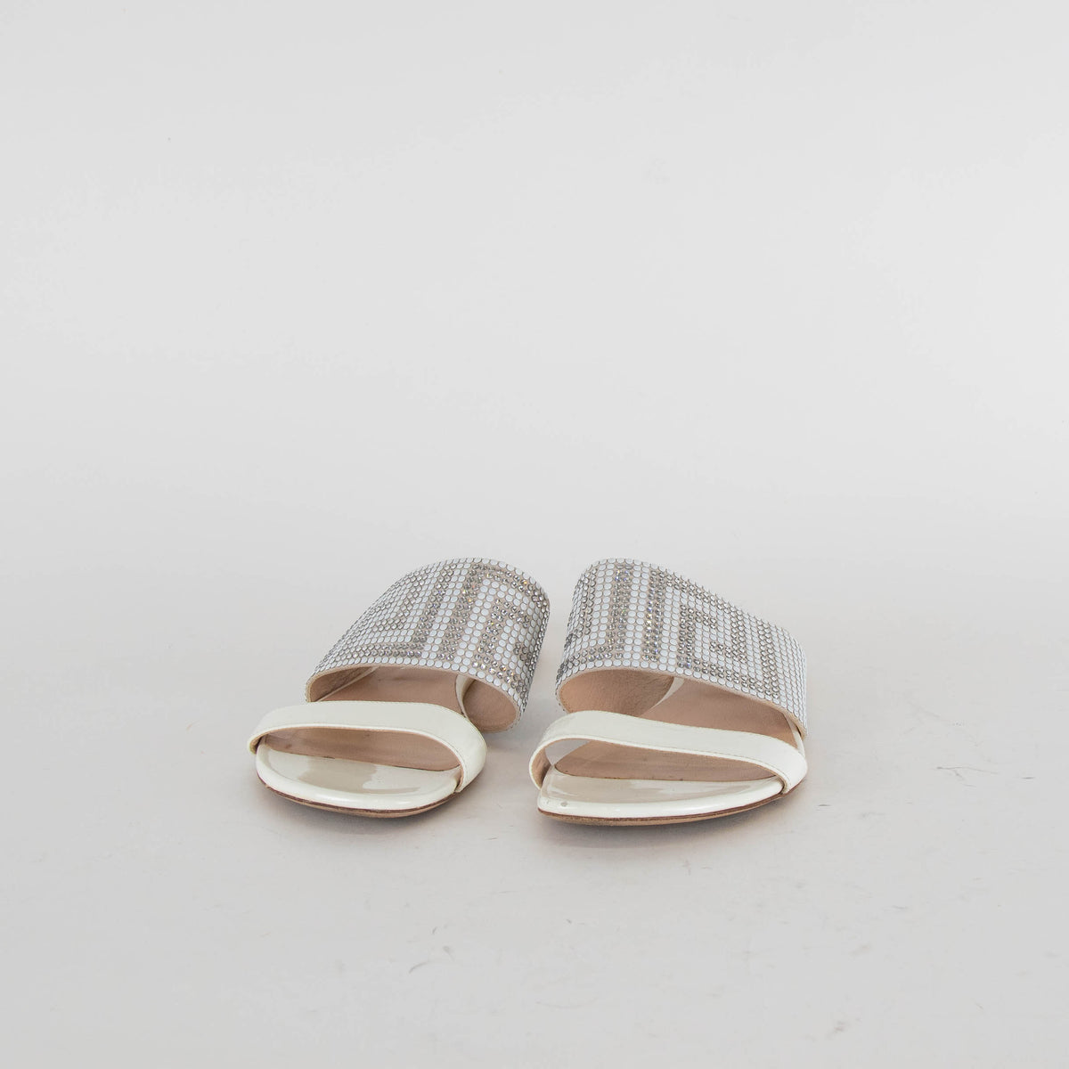 Versace White Patent Diamante Flat Sandals