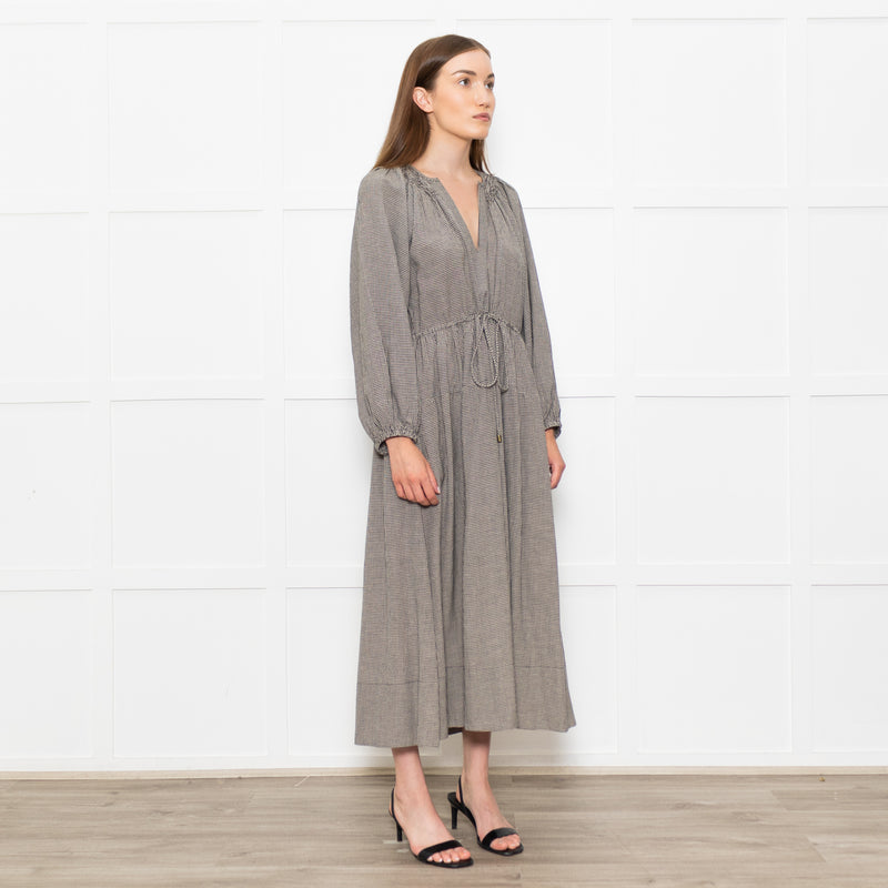 Mondo Corsini Beige and Black Micro Check Midi Dress
