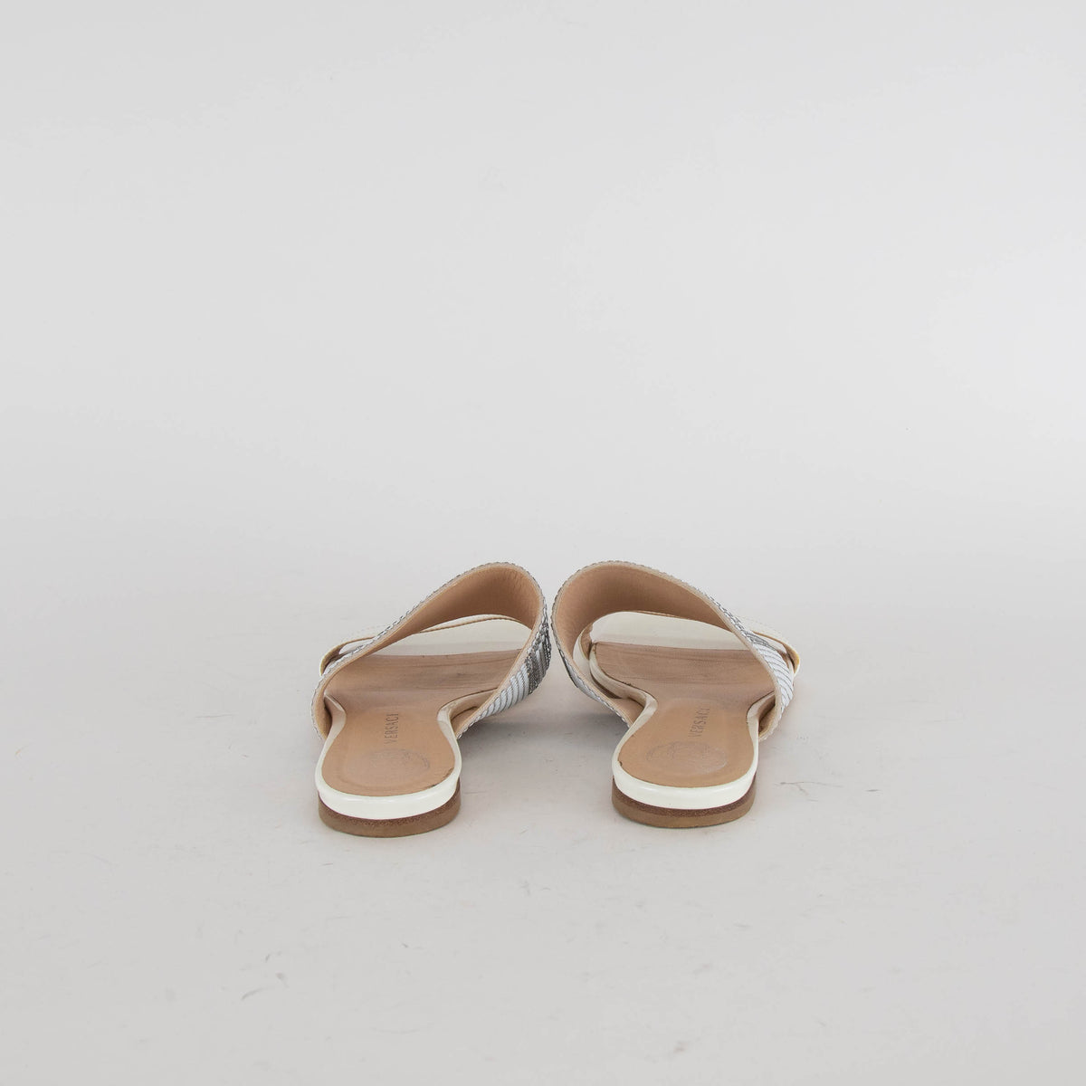 Versace White Patent Diamante Flat Sandals