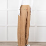 Mes Demoiselles Khaki Woven Straight Fit Trousers with Crystal Studs