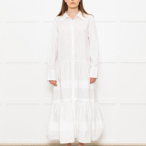 Sea New York White Cotton Tiered Shirt Dress