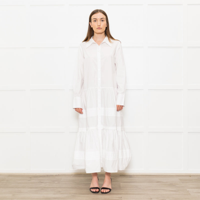 Sea New York White Cotton Tiered Shirt Dress