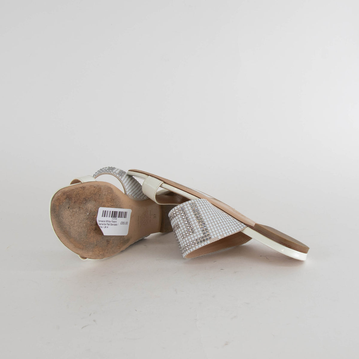 Versace White Patent Diamante Flat Sandals