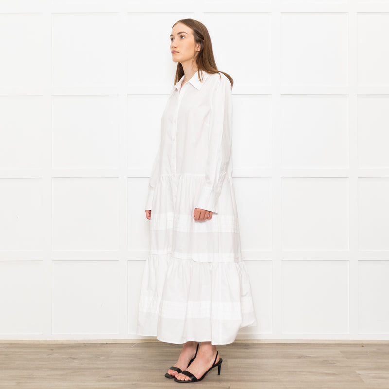 Sea New York White Cotton Tiered Shirt Dress