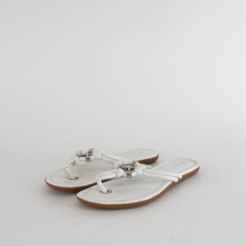 Michael By Michael Kors White MK Flat Flip Flops