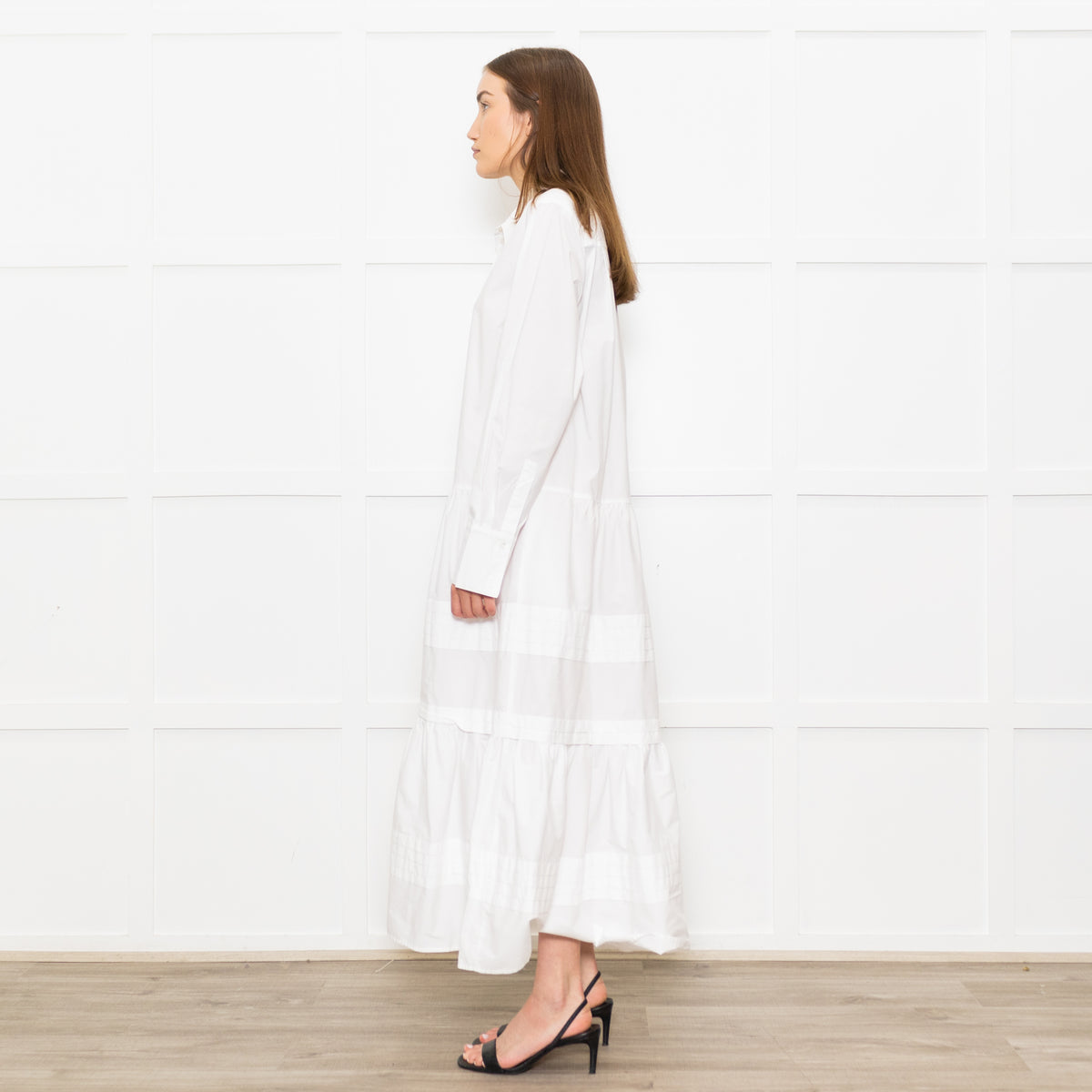 Sea New York White Cotton Tiered Shirt Dress