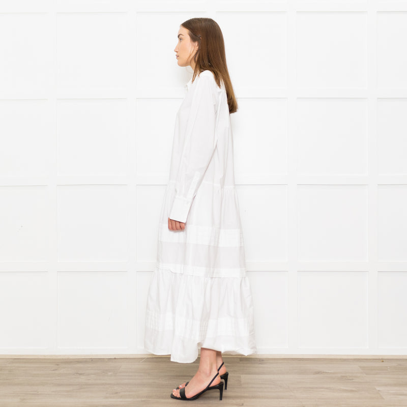 Sea New York White Cotton Tiered Shirt Dress