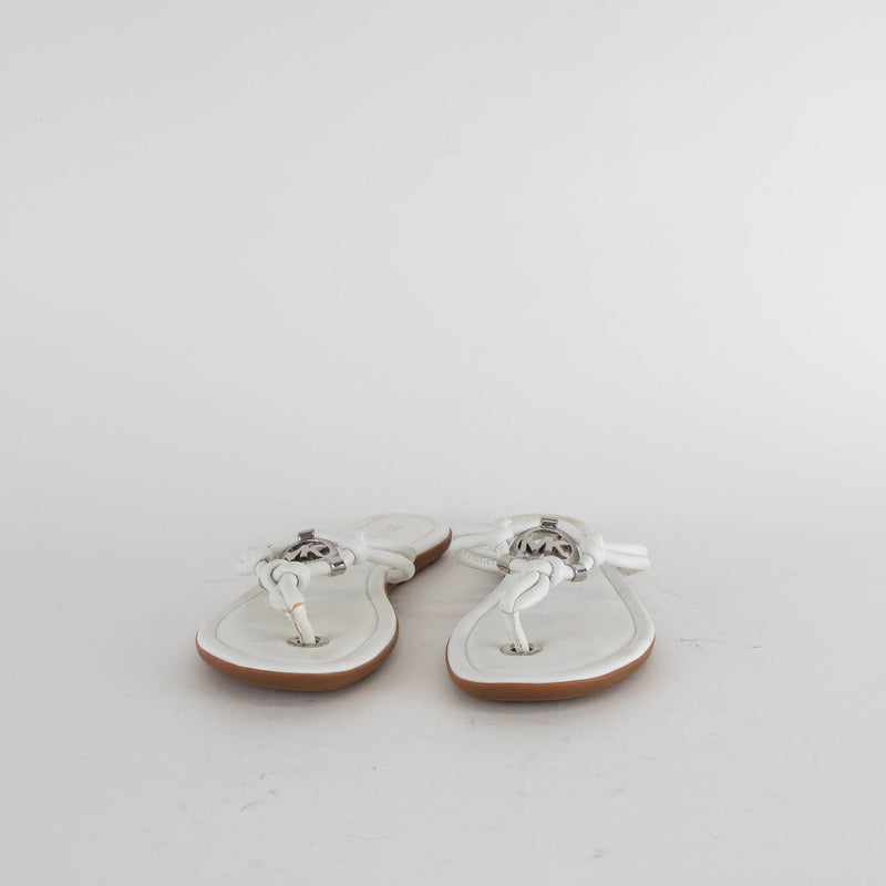 Michael By Michael Kors White MK Flat Flip Flops