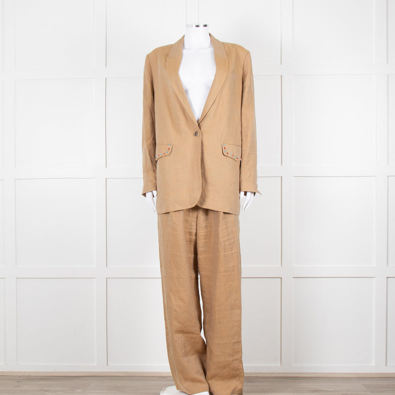 Mes Demoiselles Khaki Woven Straight Fit Trousers with Crystal Studs