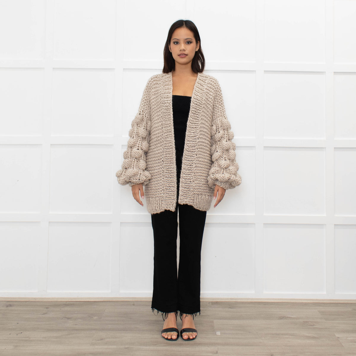 Panapufa Loose Knit Beige Fluffy Cardigan