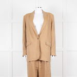 Mes Demoiselles Khaki Woven Straight Fit Blazer with Crystal Studs