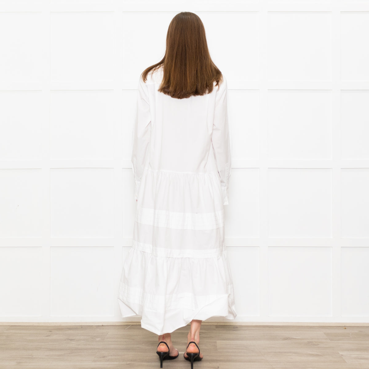 Sea New York White Cotton Tiered Shirt Dress