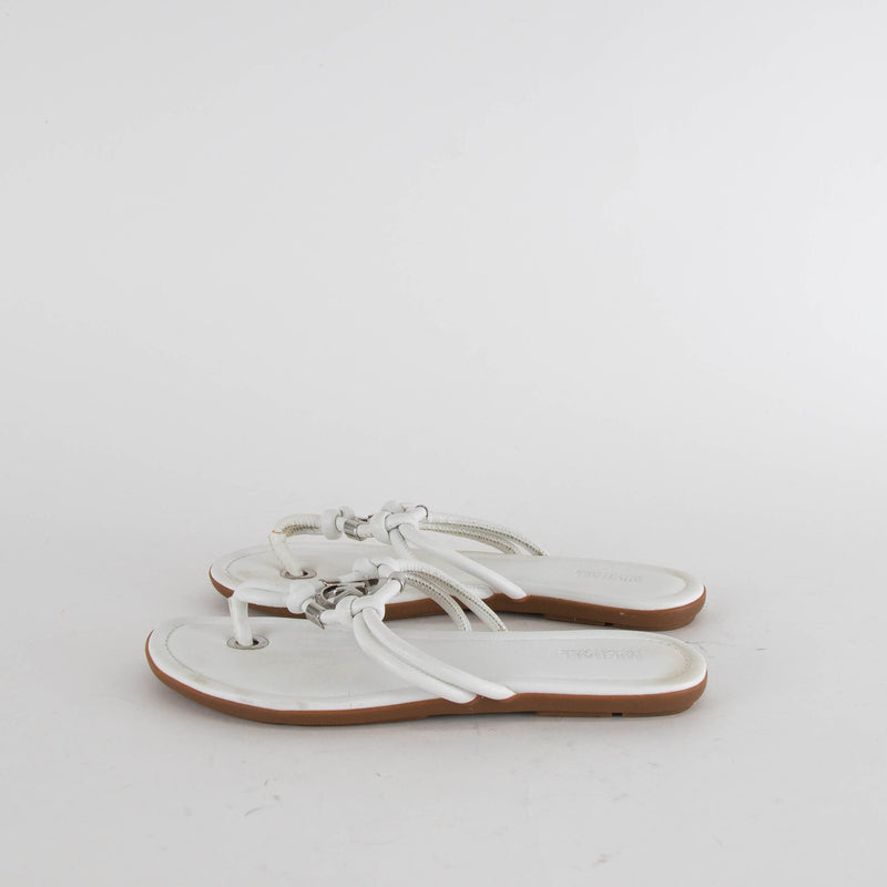 Michael By Michael Kors White MK Flat Flip Flops
