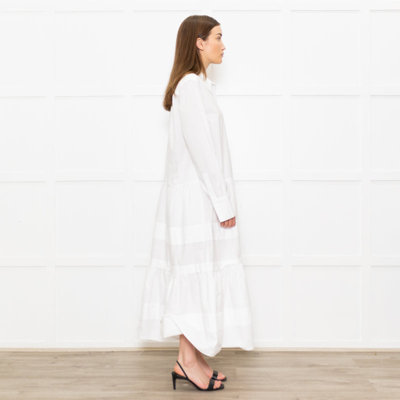 Sea New York White Cotton Tiered Shirt Dress