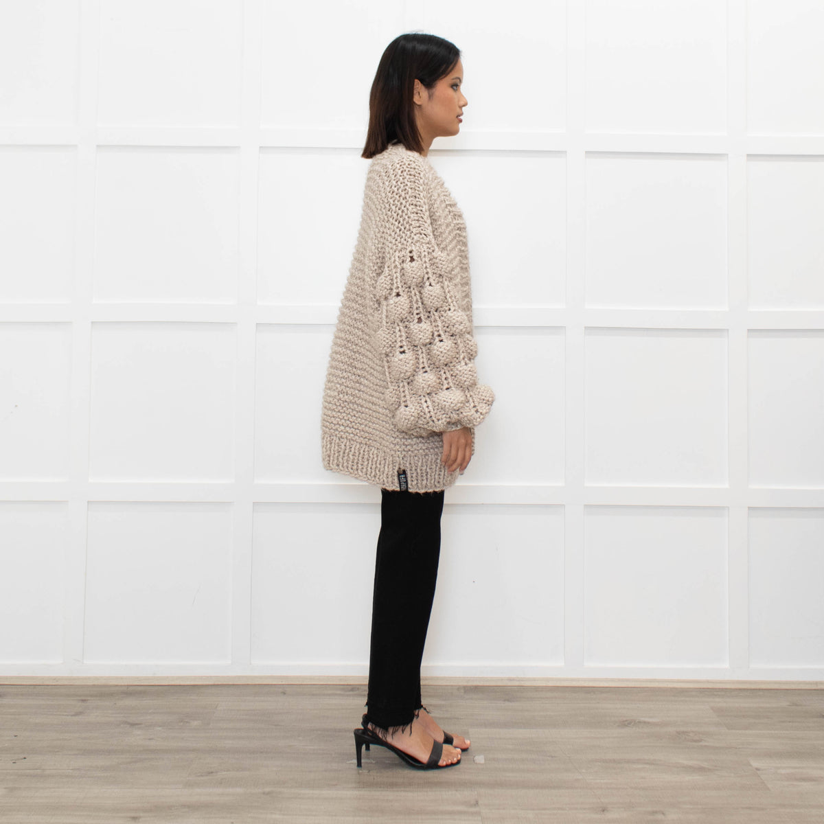 Panapufa Loose Knit Beige Fluffy Cardigan