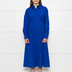 Max Mara Electric Blue Pintuck Waist Shirt Dress