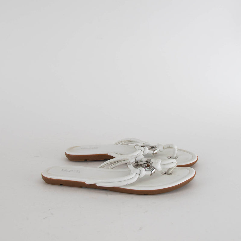 Michael By Michael Kors White MK Flat Flip Flops