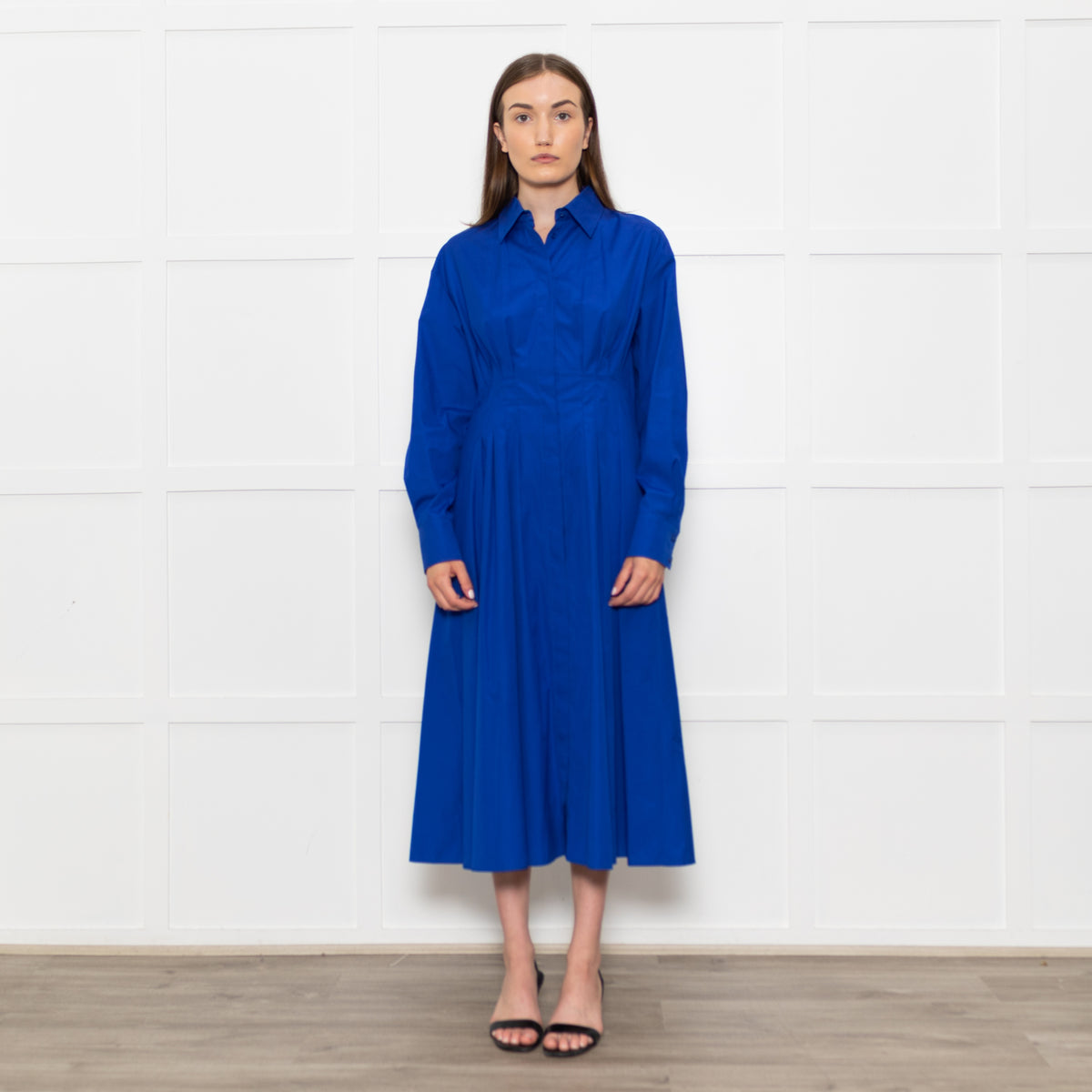 Max Mara Electric Blue Pintuck Waist Shirt Dress