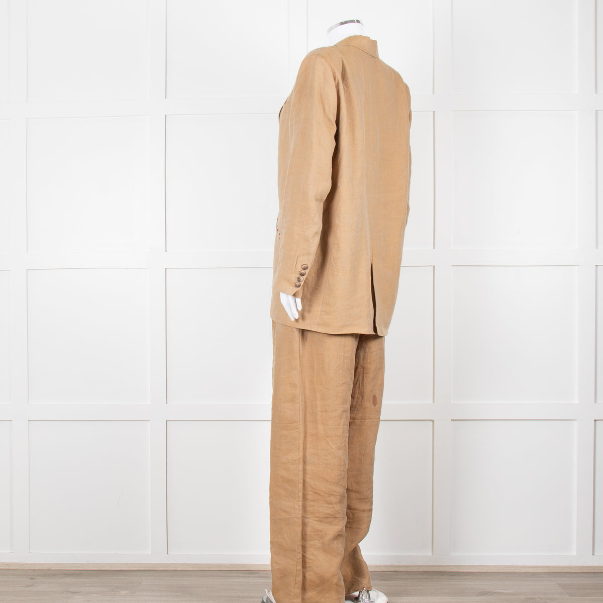 Mes Demoiselles Khaki Woven Straight Fit Blazer with Crystal Studs