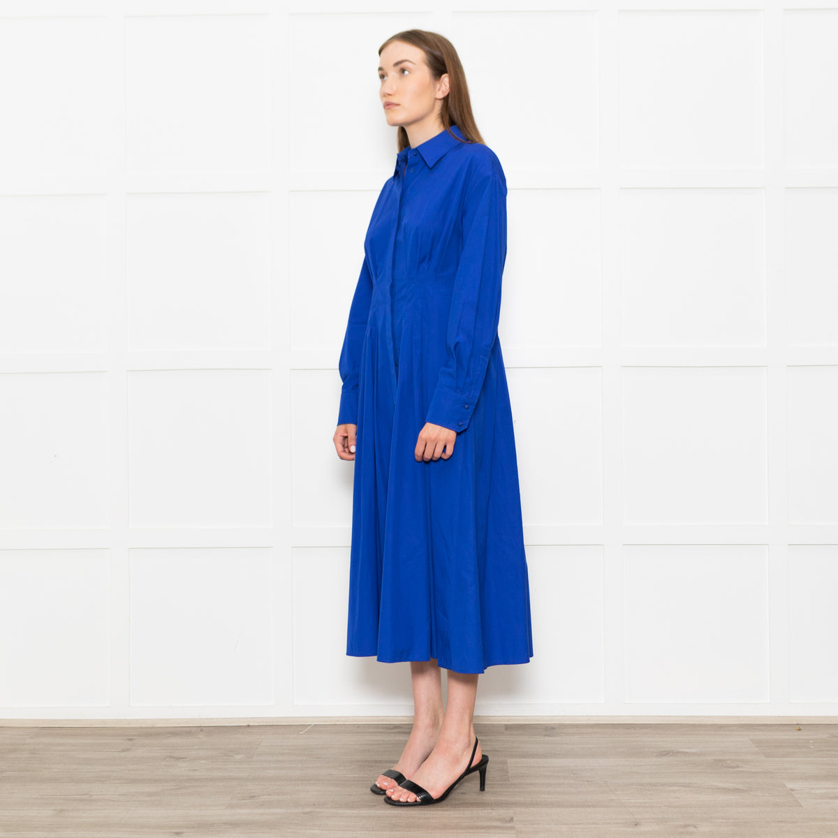 Max Mara Electric Blue Pintuck Waist Shirt Dress