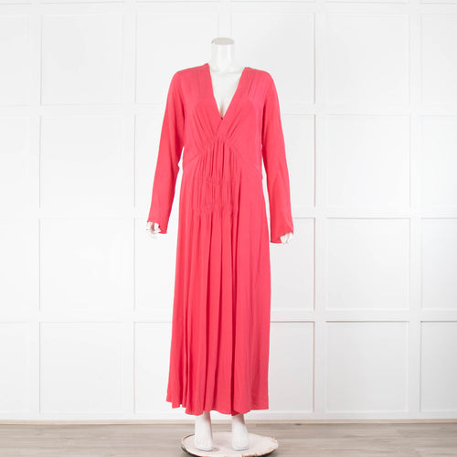 Isabel Marant Pink Silk Maxi Dress With Gathered Front
