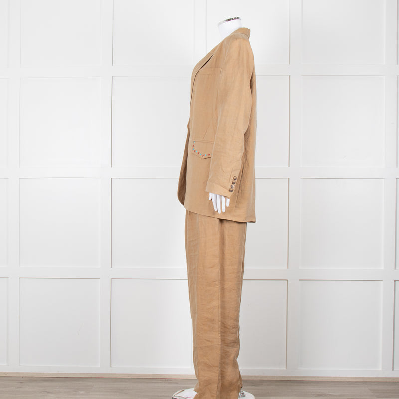Mes Demoiselles Khaki Woven Straight Fit Trousers with Crystal Studs