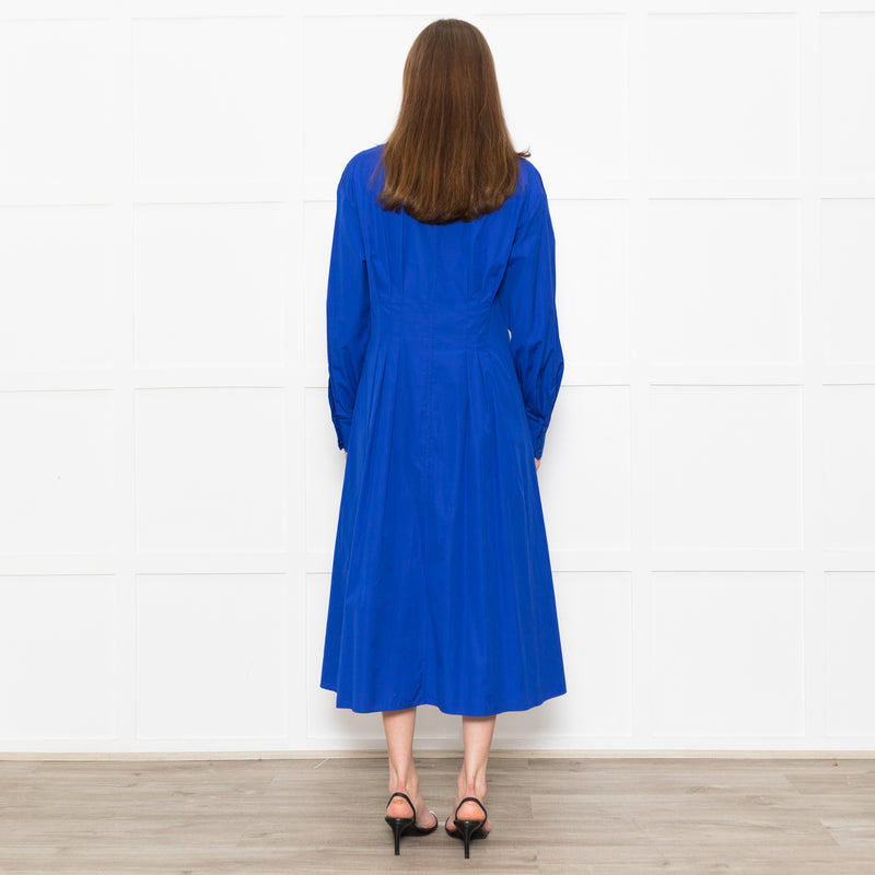 Max Mara Electric Blue Pintuck Waist Shirt Dress