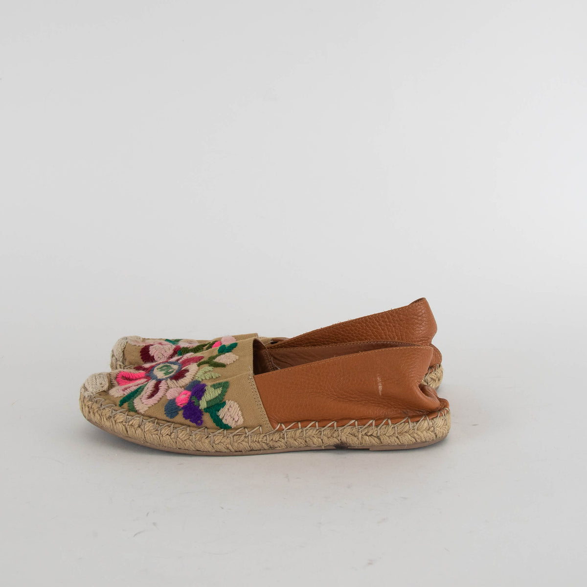 Valentino Tan Multi Embroidery Toe Flat Espadrilles