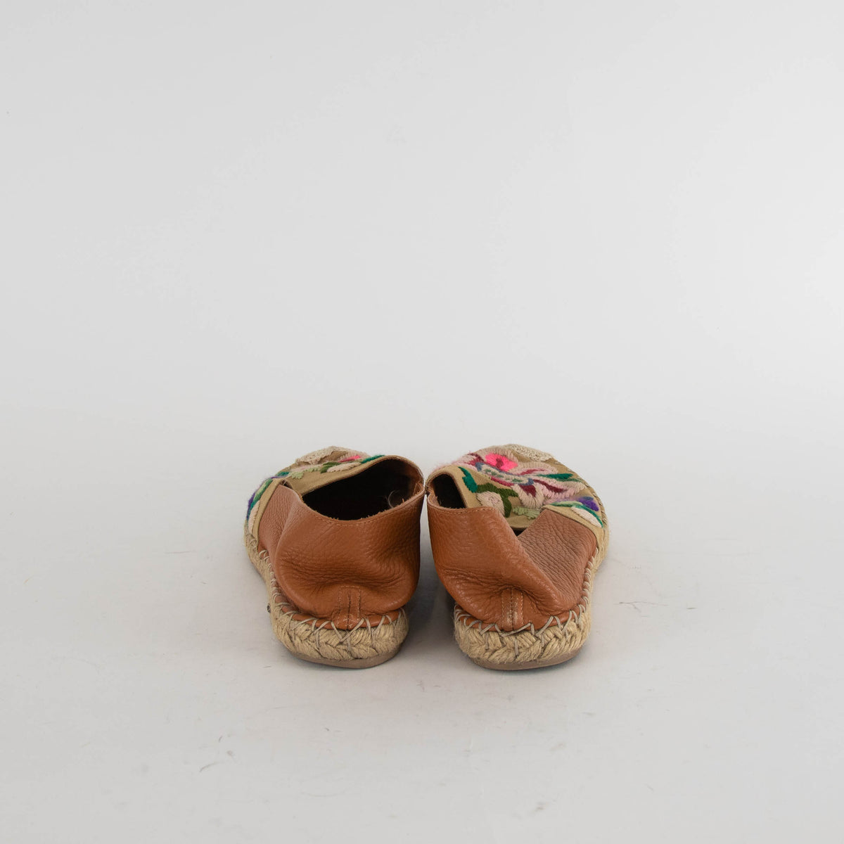 Valentino Tan Multi Embroidery Toe Flat Espadrilles